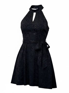 Anthropologie Halter Mini Dress XL Petite NWT Black Satin Keyhole Cocktail Dress